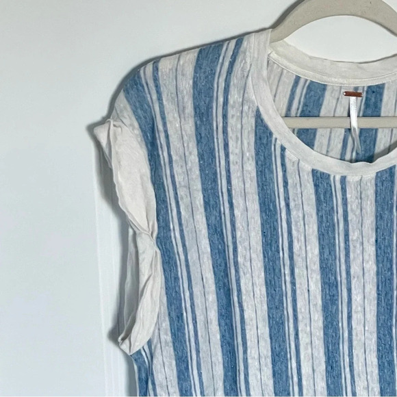 Free People linen striped muscle tank top sleeveless shirt blue 29783 - Picture 3 of 14